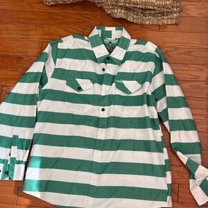DIXXON Green and White Striped Casual Button Down Shirt